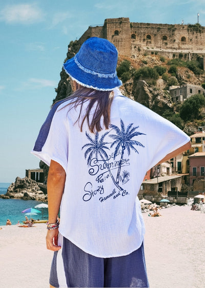 RESORT BEACH SHIRT - WHITE/NAVY