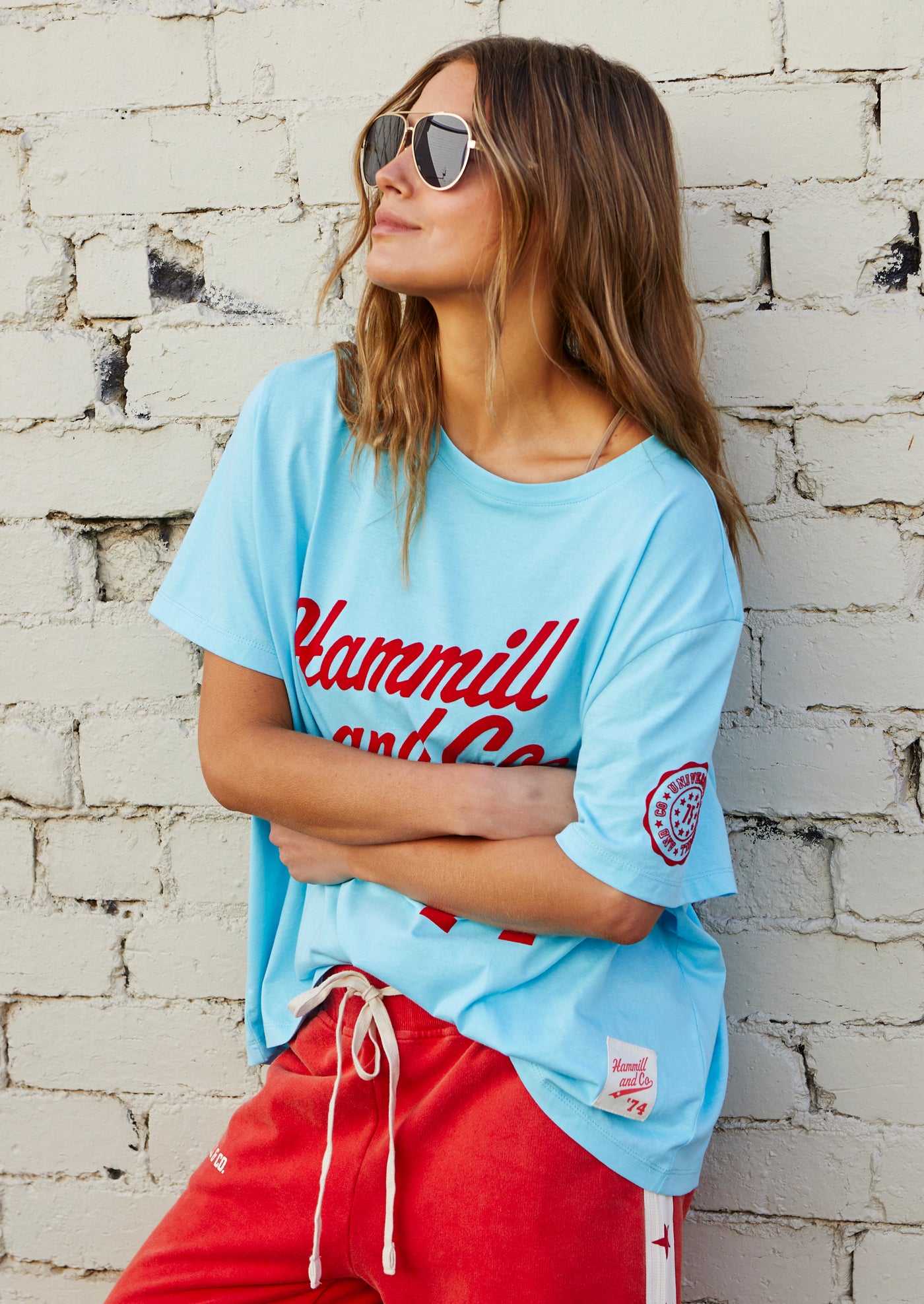 AQUA RETRO LOGO TEE - AQUA/RED