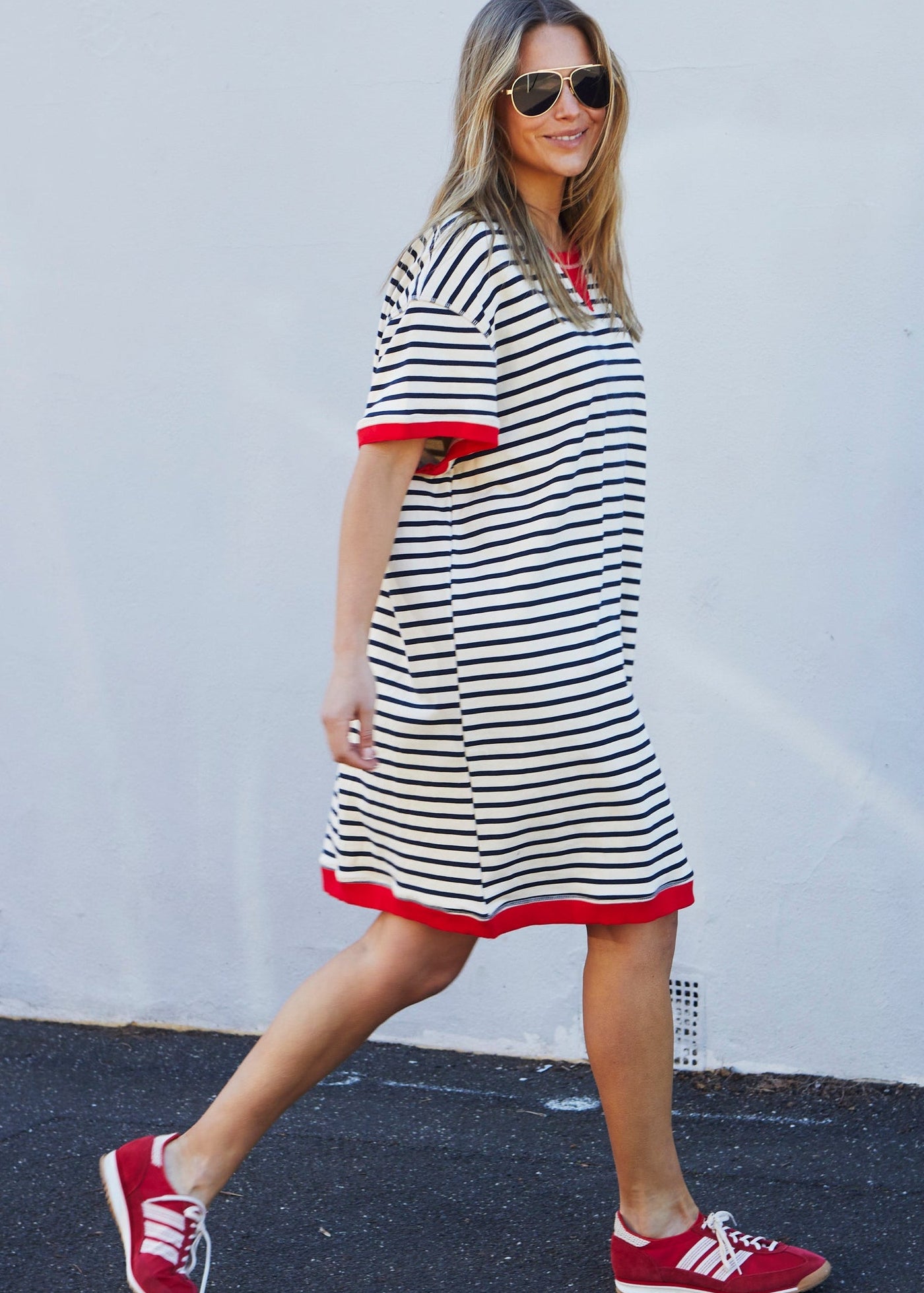 STRIPE  BEACH DRESS - NATURAL/RED