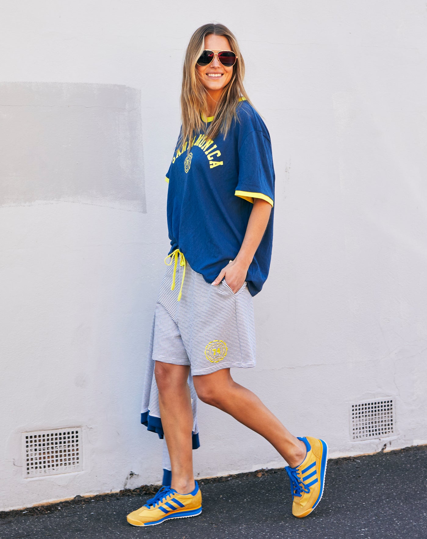SANTA MONICA RINGER TEE - BLUE/YELLOW
