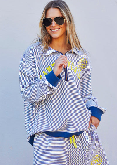 SANTA MONICA 1/2 ZIP - BLUE/WHITE