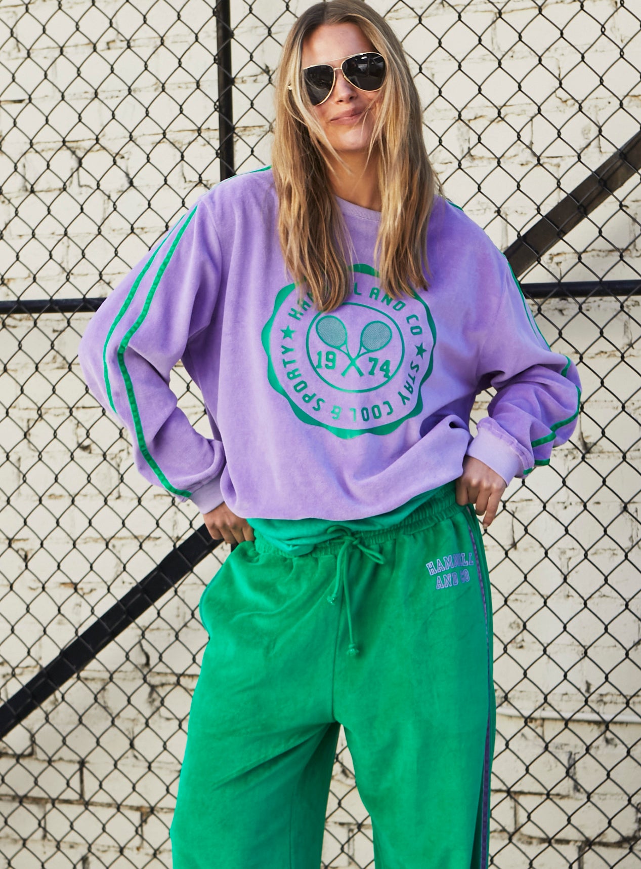 URBAN VELOUR SWEAT - MAUVE/GREEN