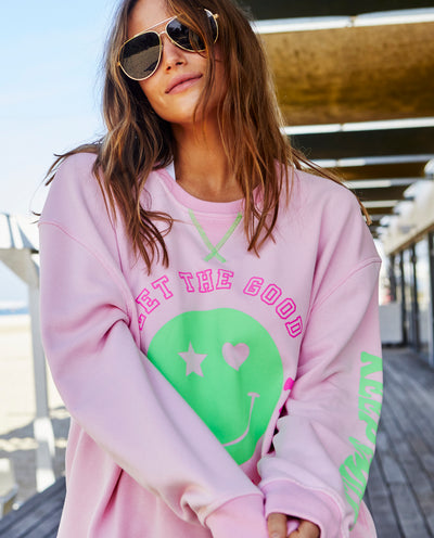 SMILY WASHED SWEAT - BABY PINK - SALE