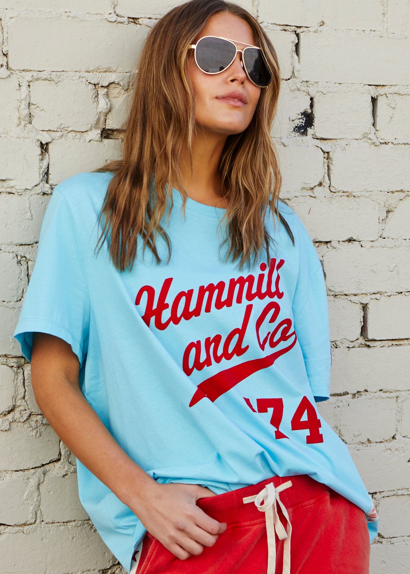 AQUA RETRO LOGO TEE - AQUA/RED