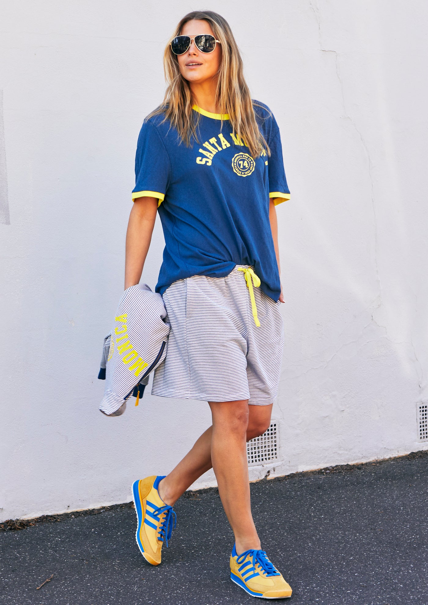 SANTA MONICA RINGER TEE - BLUE/YELLOW