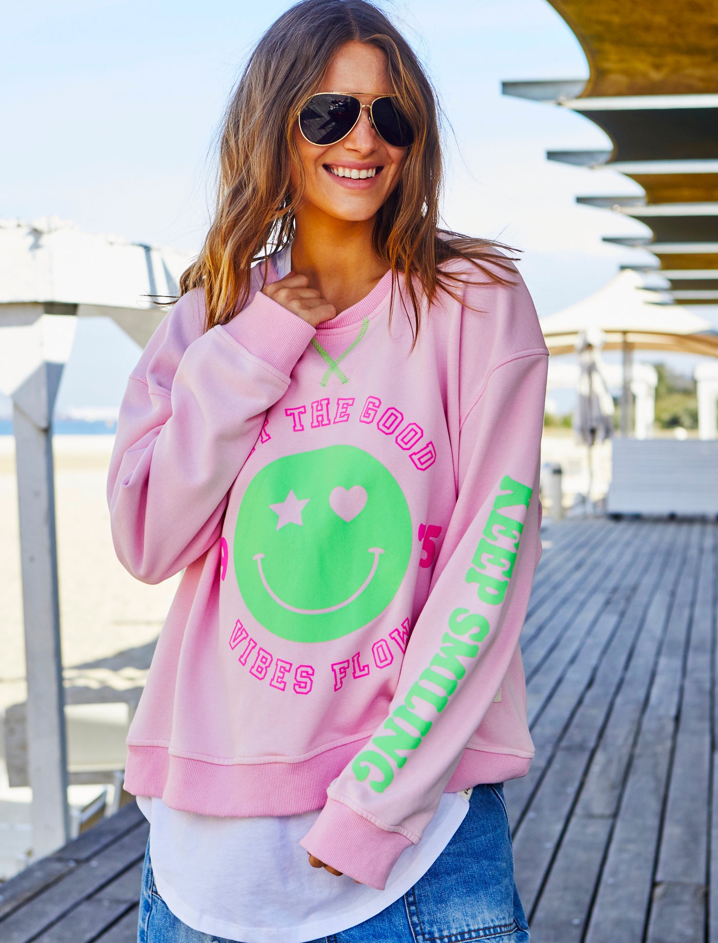 SMILY WASHED SWEAT - BABY PINK - SALE