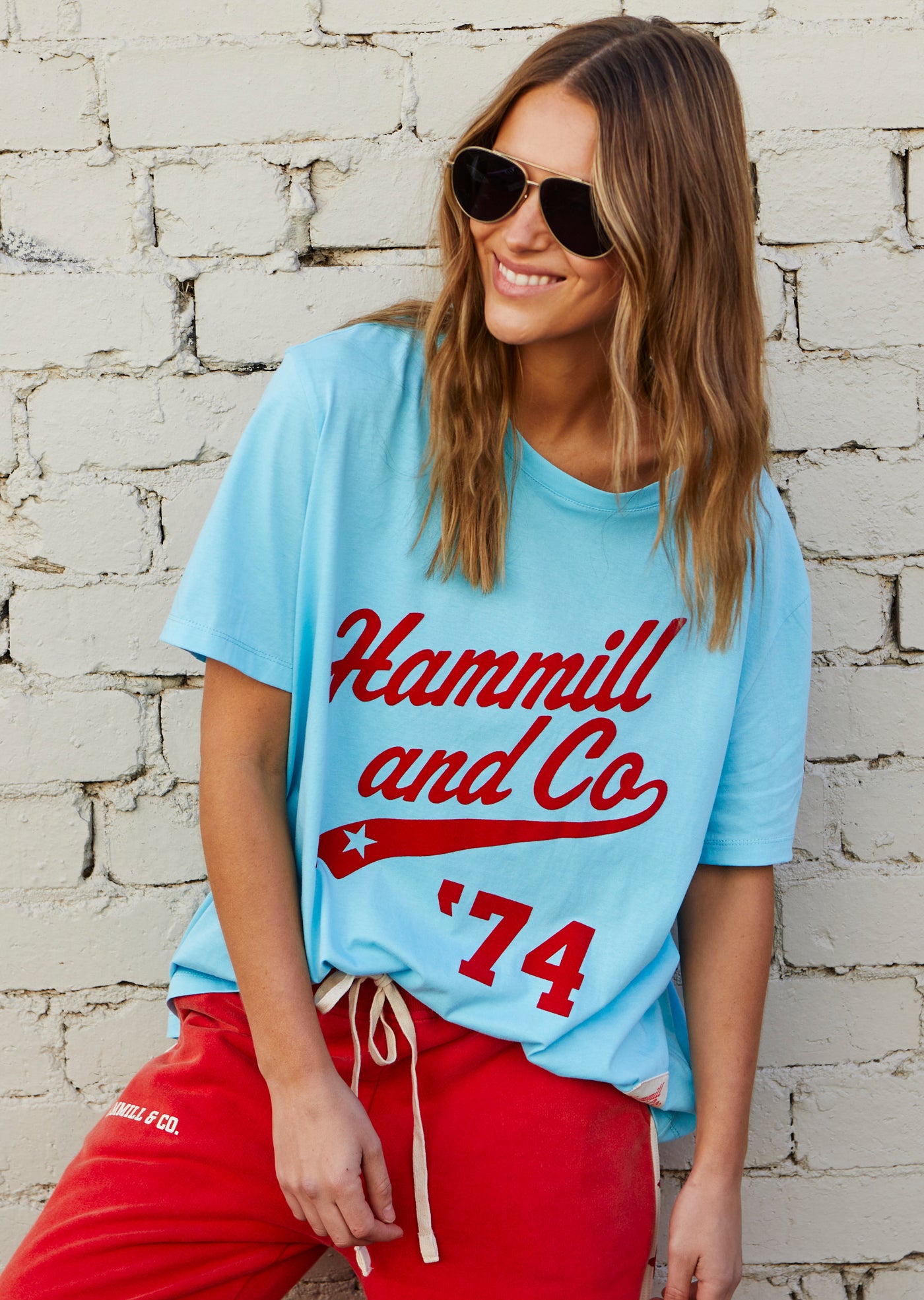 AQUA RETRO LOGO TEE - AQUA/RED