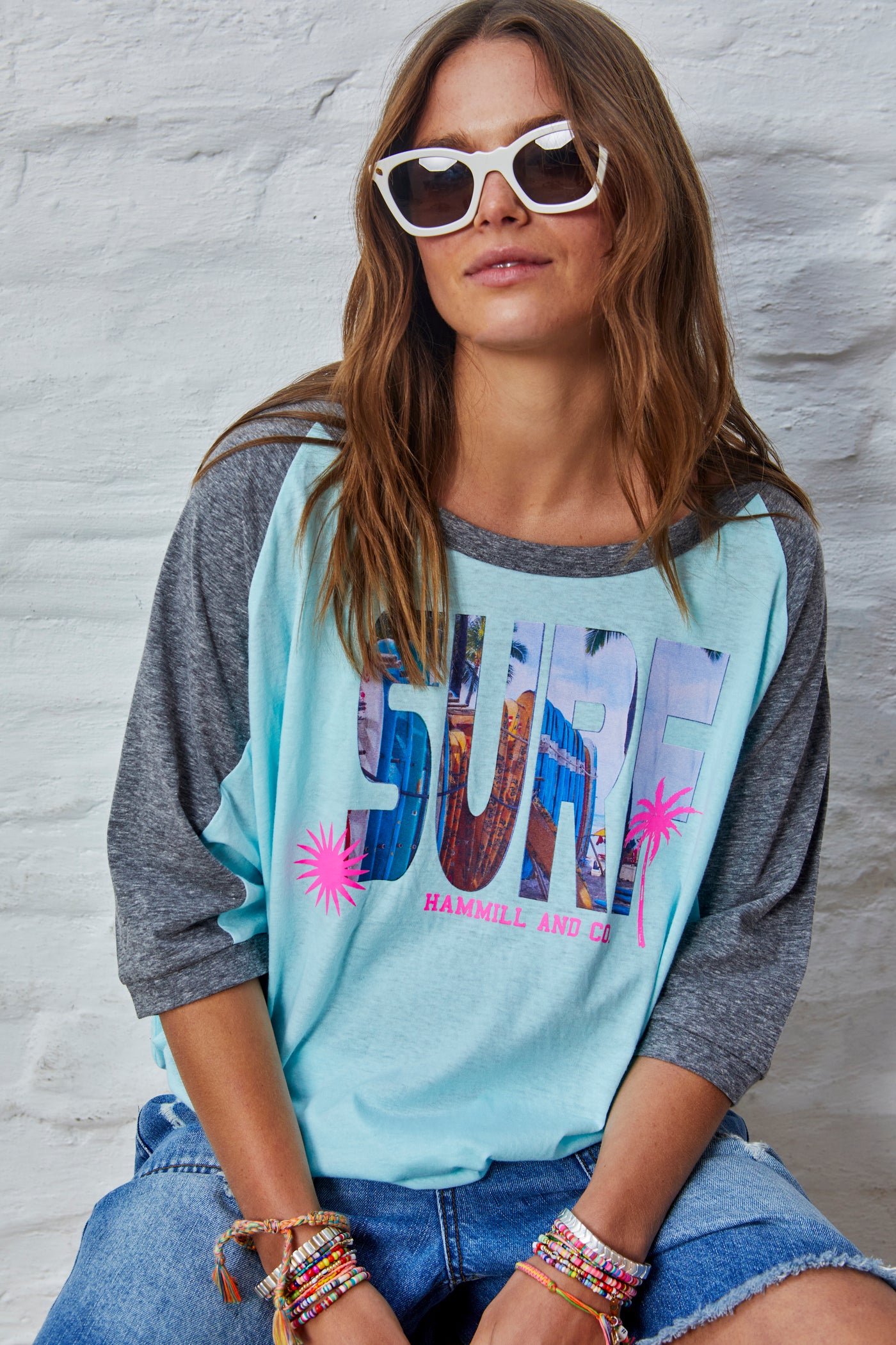 SURF BATWING TEE - AQUA/CHAR - SALE