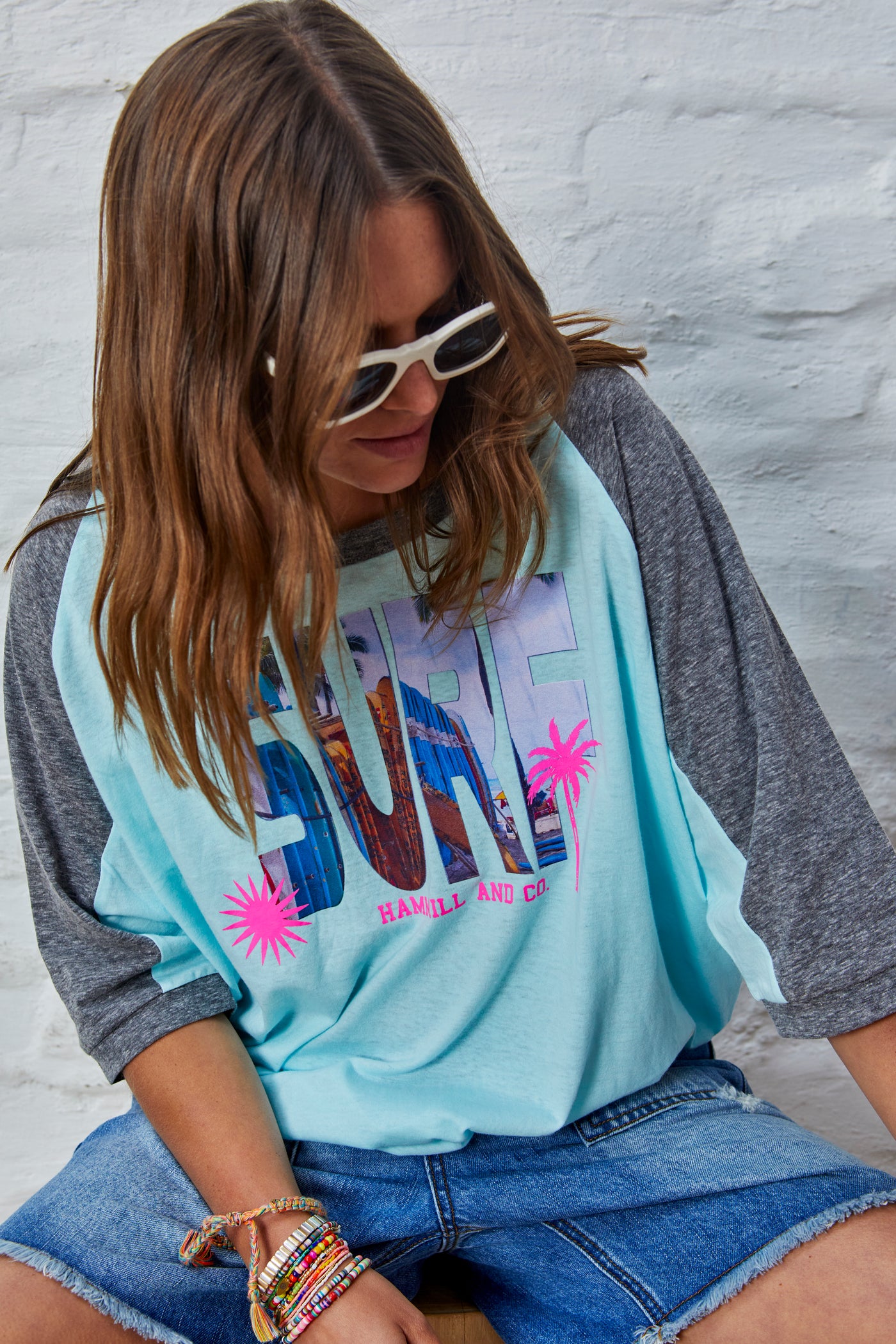 SURF BATWING TEE - AQUA/CHAR - SALE