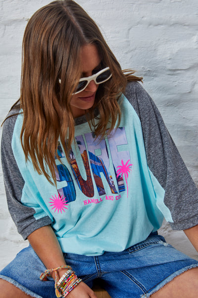 SURF BATWING TEE - AQUA/CHAR - SALE