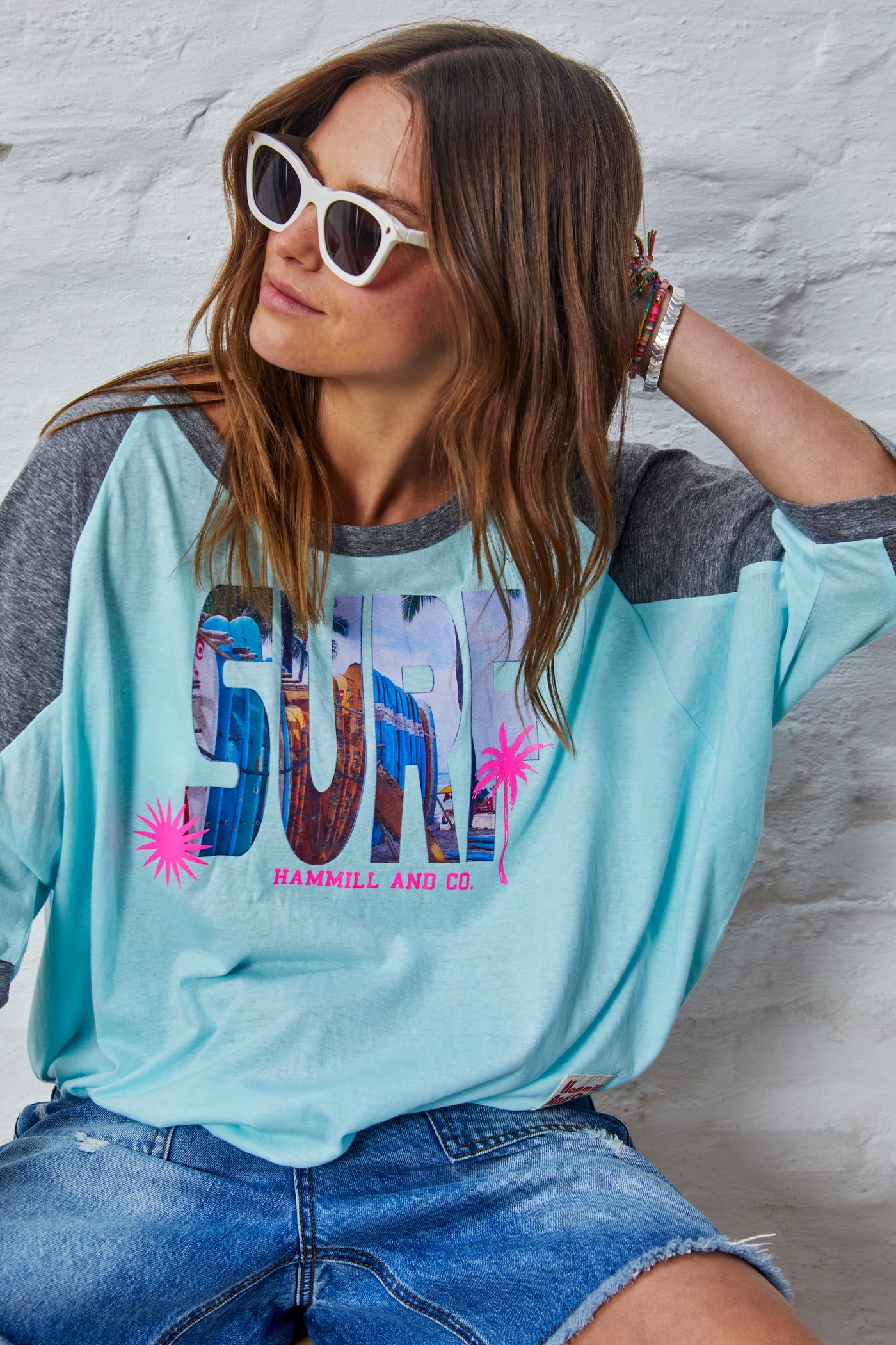 SURF BATWING TEE - AQUA/CHAR - SALE