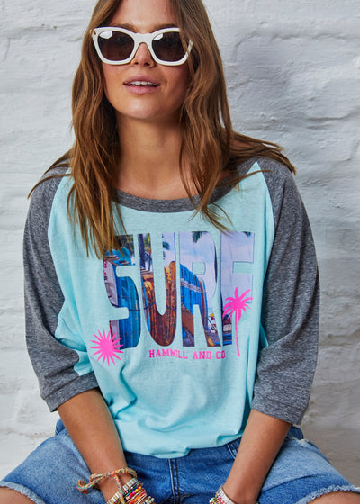 SURF BATWING TEE - AQUA/CHAR - SALE