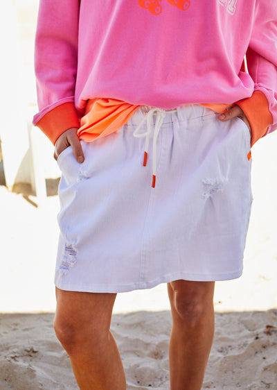 RETRO WHITE DENIM SKIRT - SALE