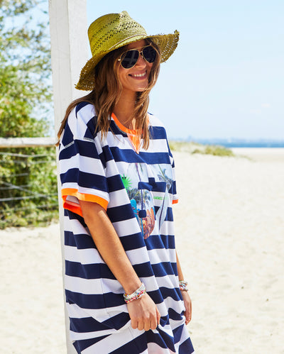 BEACH SWEAT DRESS - NAVY/WHITE - SALE