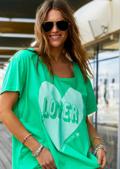 VINTAGE WASH LOVER  HEART TEE - GREEN