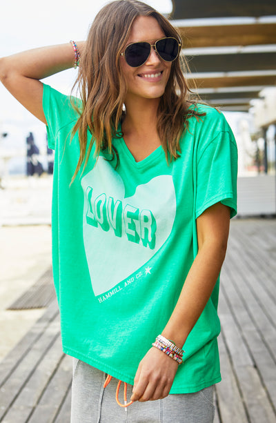 VINTAGE WASH LOVER  HEART TEE - GREEN