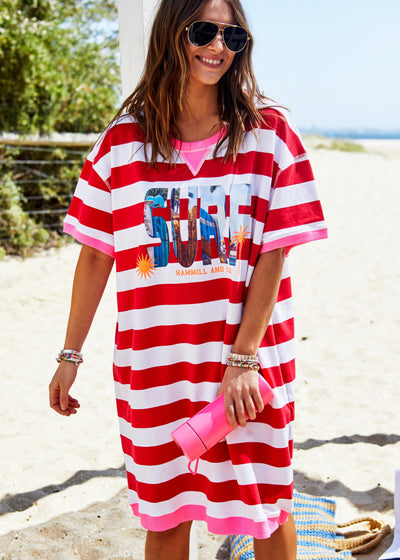 BEACH SWEAT DRESS - RED/WHITE - SALE