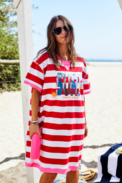 BEACH SWEAT DRESS - RED/WHITE - SALE