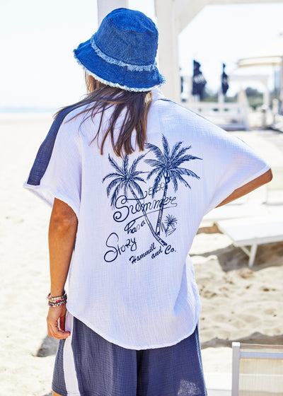 RESORT BEACH SHIRT - WHITE/NAVY - SALE