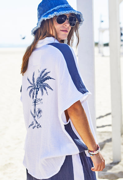 RESORT BEACH SHIRT - WHITE/NAVY - SALE