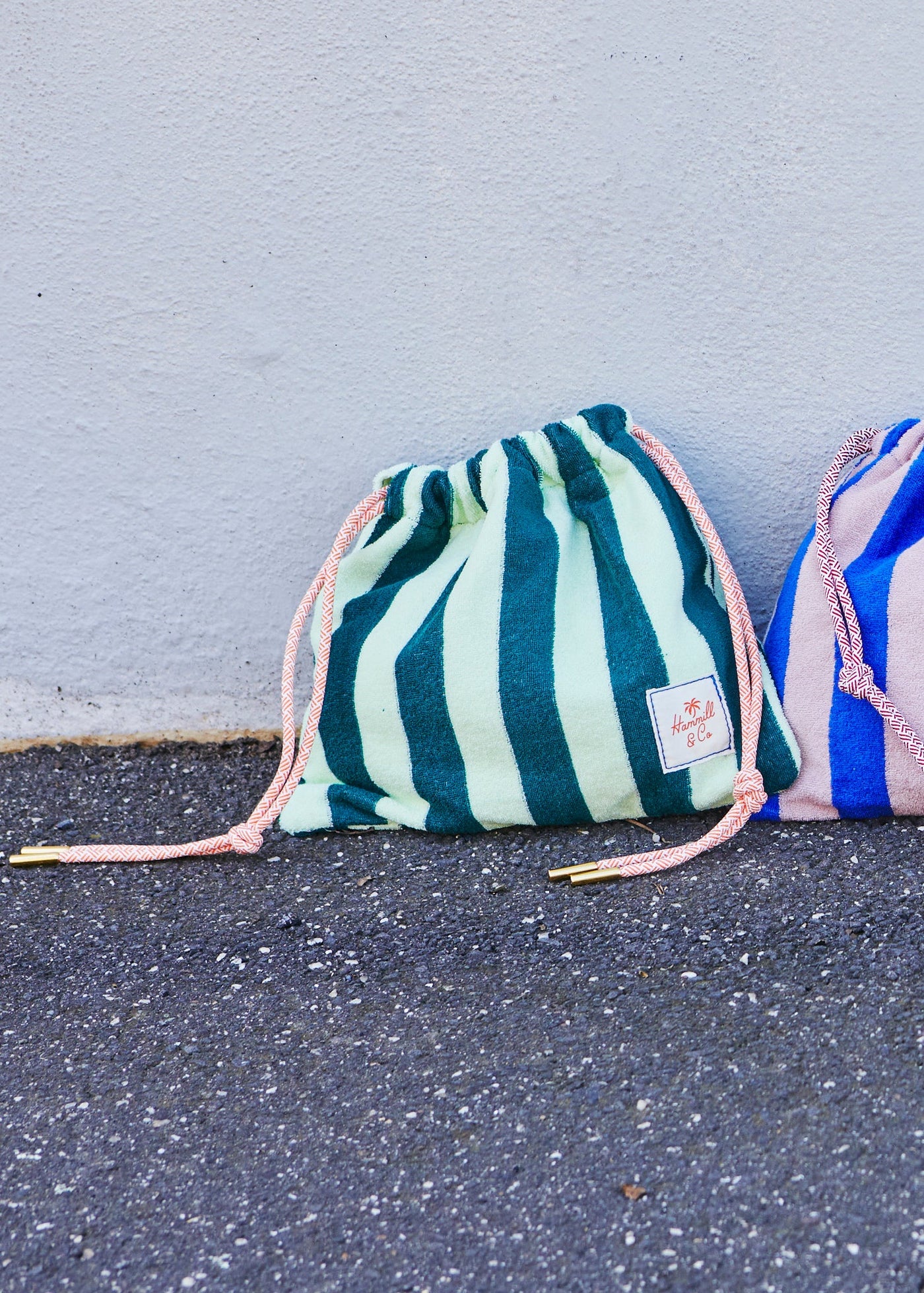 STRIPE DRAWCORD  BAG - GREEN STRIPE
