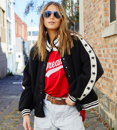 VARSITY BOMBER JACKET - BLACK