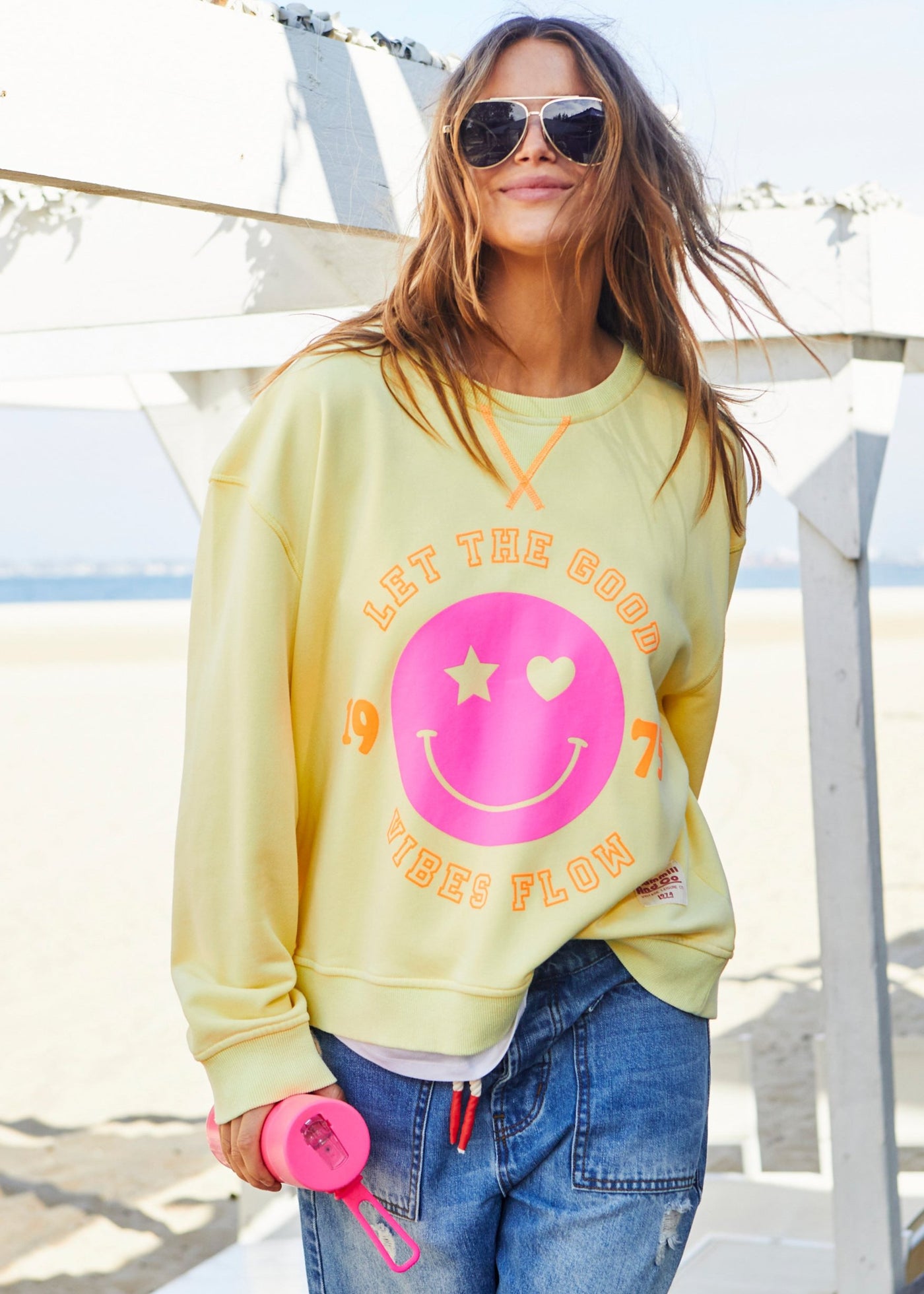 SMILY WASHED SWEAT - LEMON - SALE