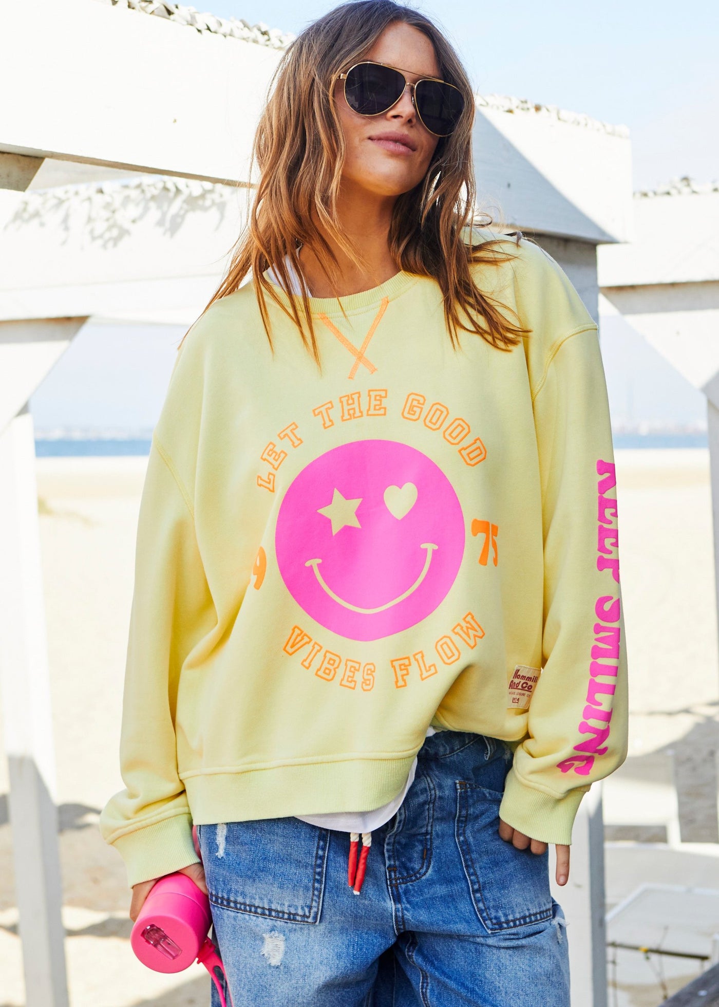 SMILY WASHED SWEAT - LEMON - SALE