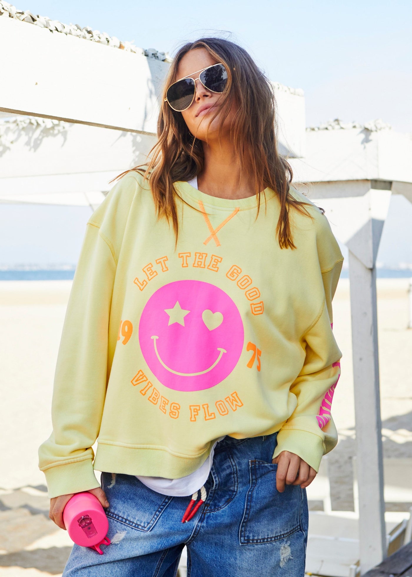 SMILY WASHED SWEAT - LEMON - SALE