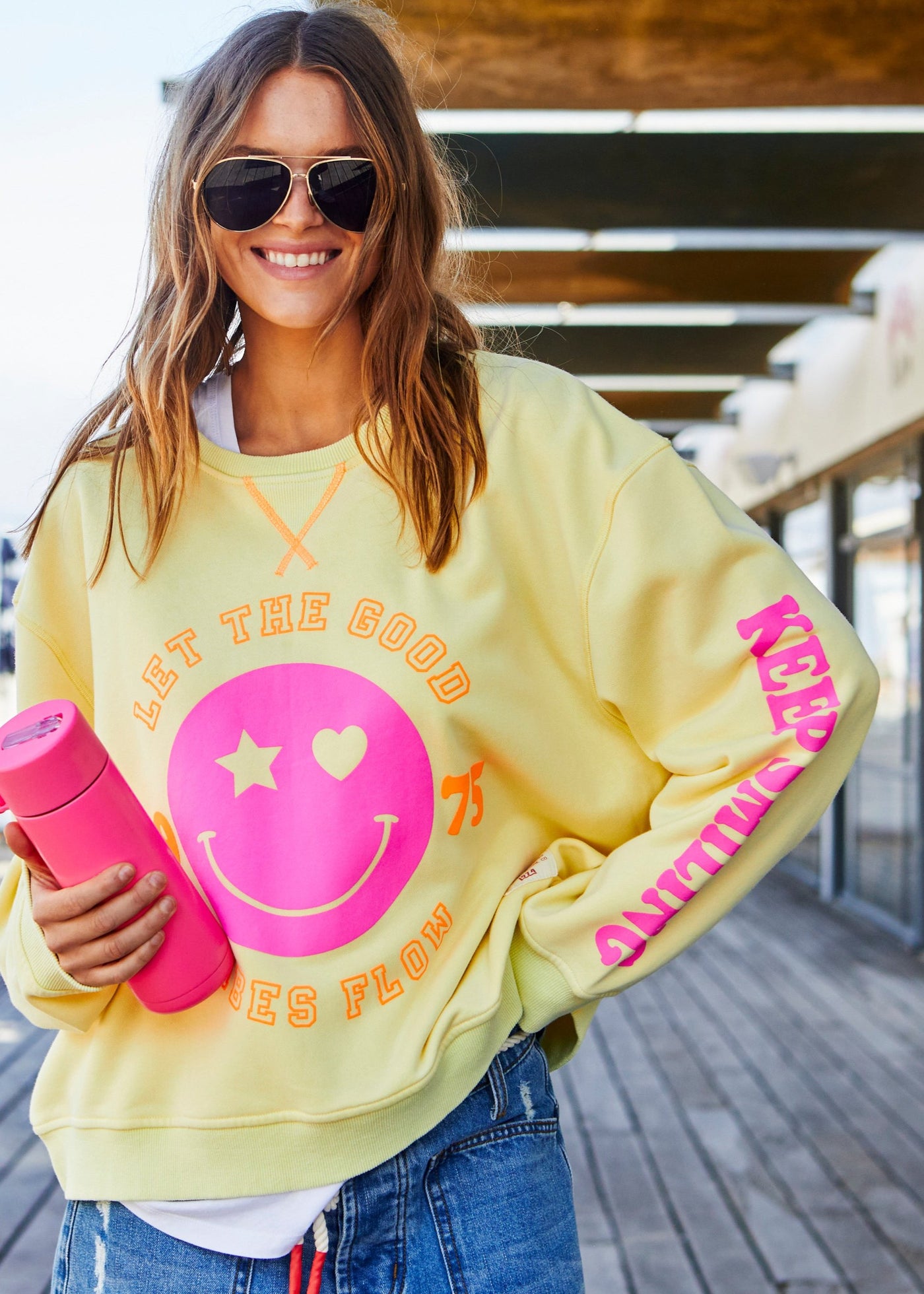 SMILY WASHED SWEAT - LEMON - SALE