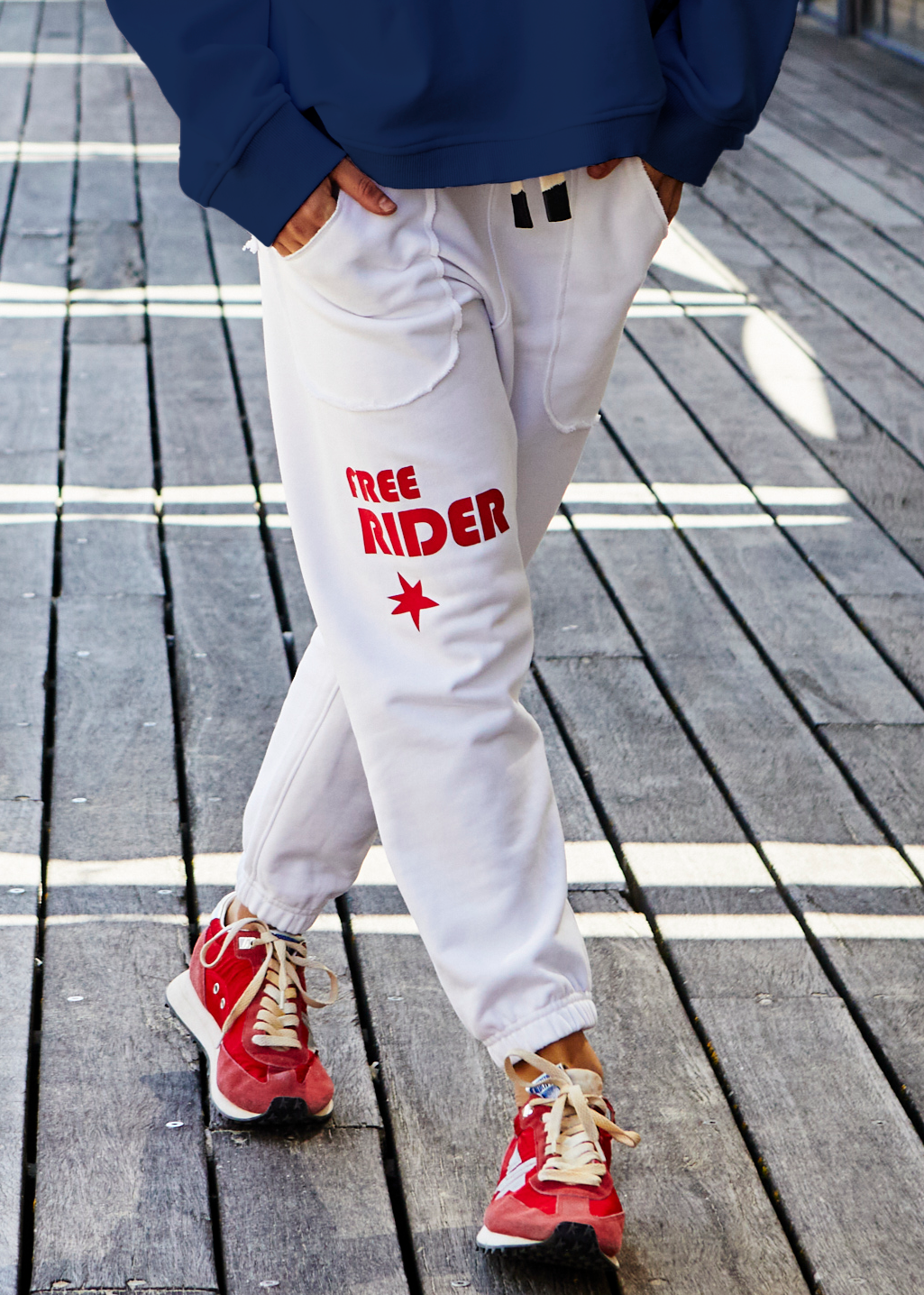 BASIC FREE RIDER TRACK PANT - WHITE - SALE