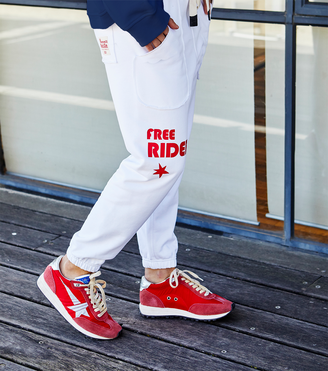 BASIC FREE RIDER TRACK PANT - WHITE - SALE