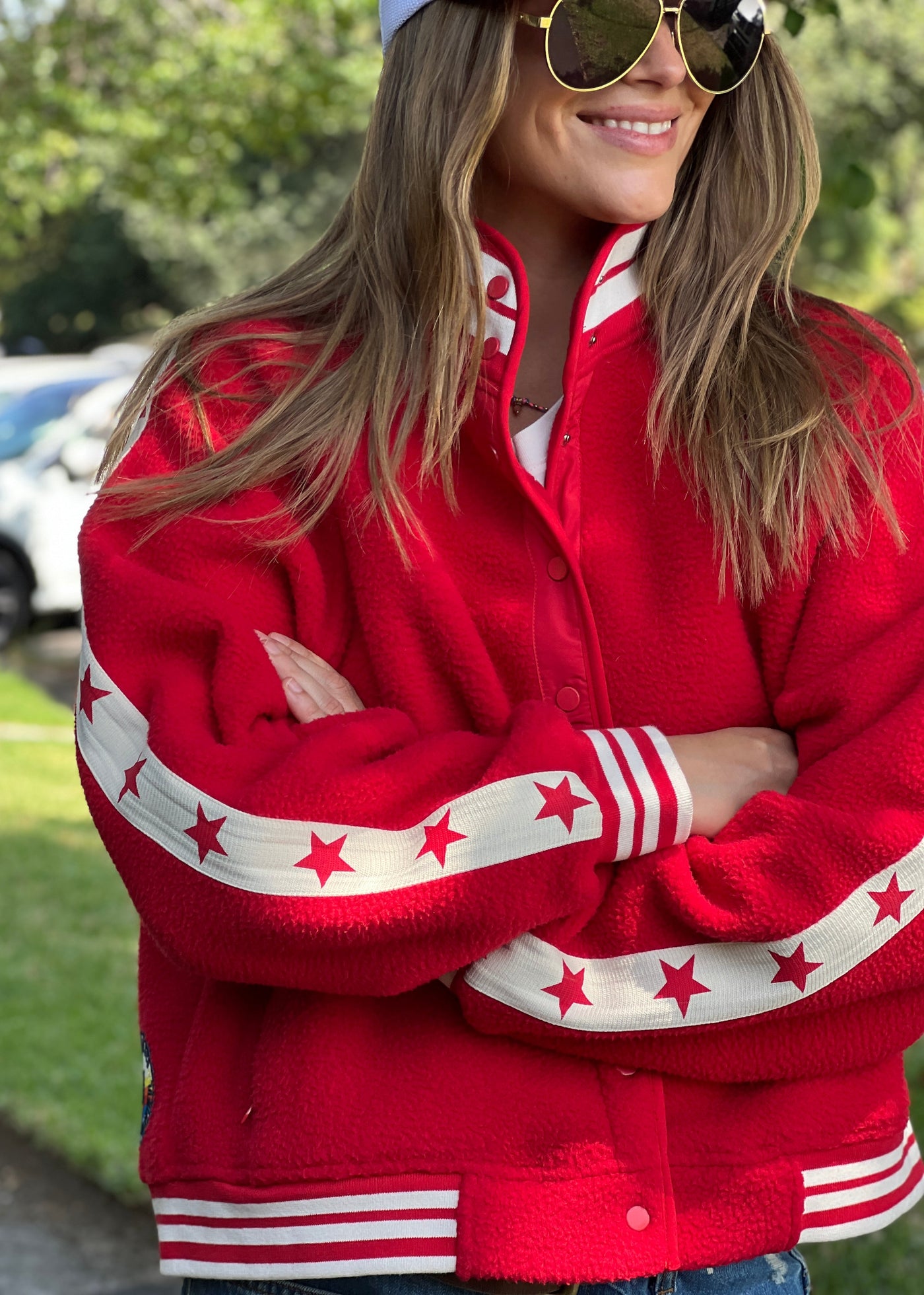 VARSITY BOMBER JACKET - RED