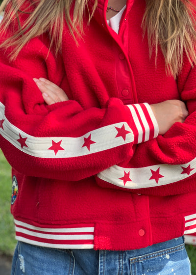 VARSITY BOMBER JACKET - RED