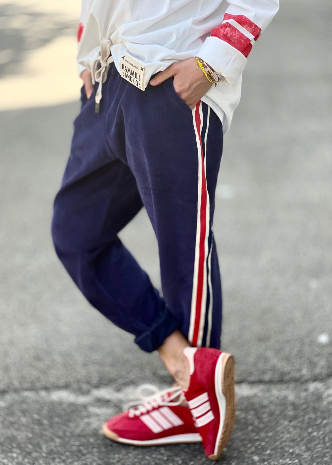 SPORTY VELOUR TRACK PANT - NAVY