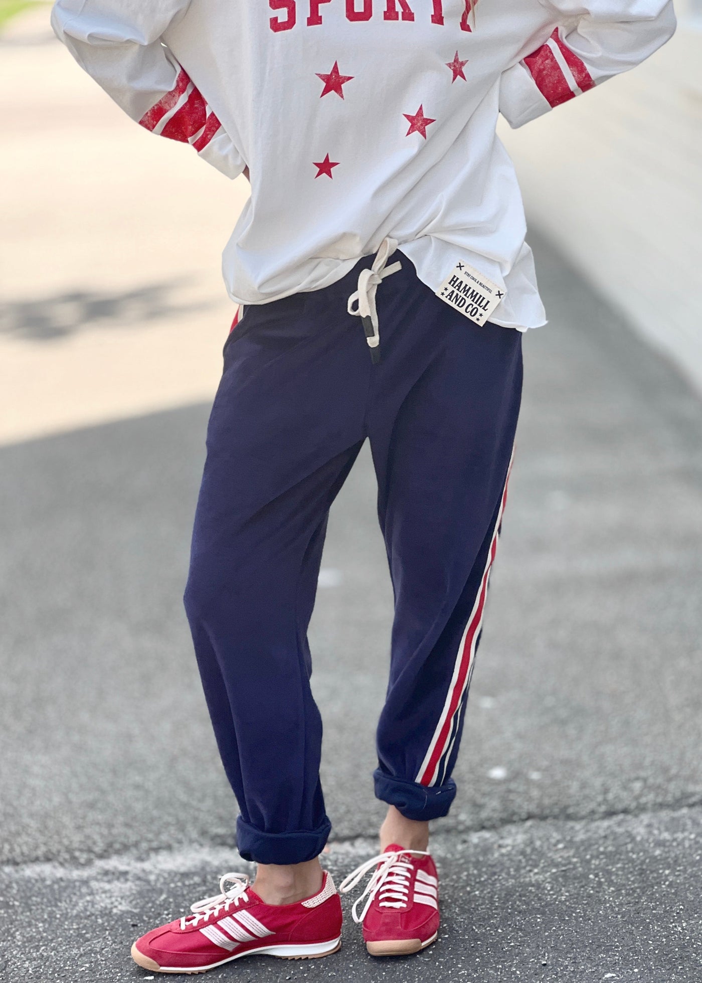 SPORTY VELOUR TRACK PANT - NAVY