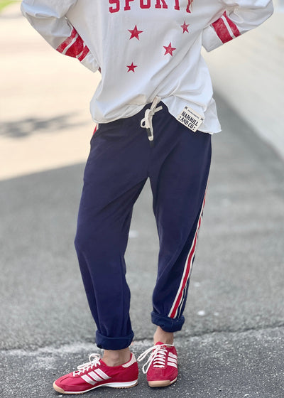 SPORTY VELOUR TRACK PANT - NAVY