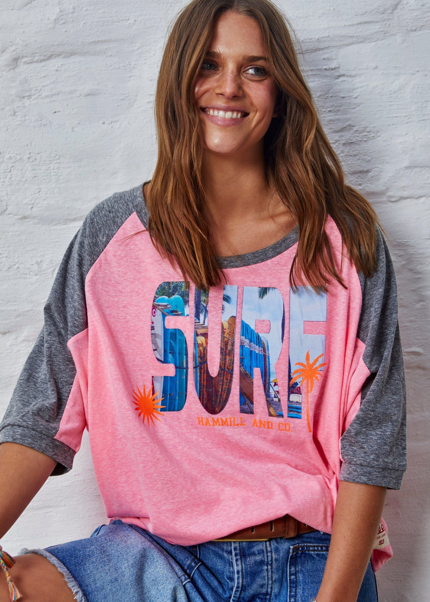 SURF BATWING TEE - PINK/CHAR - SALE