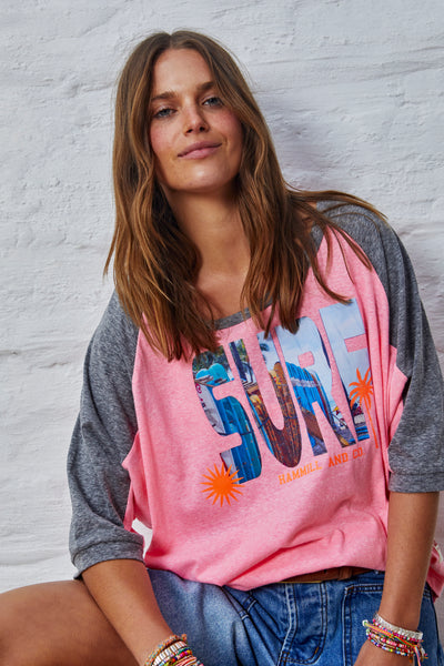 SURF BATWING TEE - PINK/CHAR - SALE