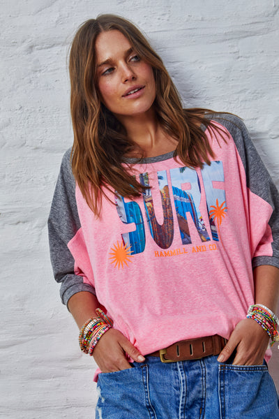 SURF BATWING TEE - PINK/CHAR - SALE