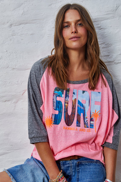 SURF BATWING TEE - PINK/CHAR - SALE