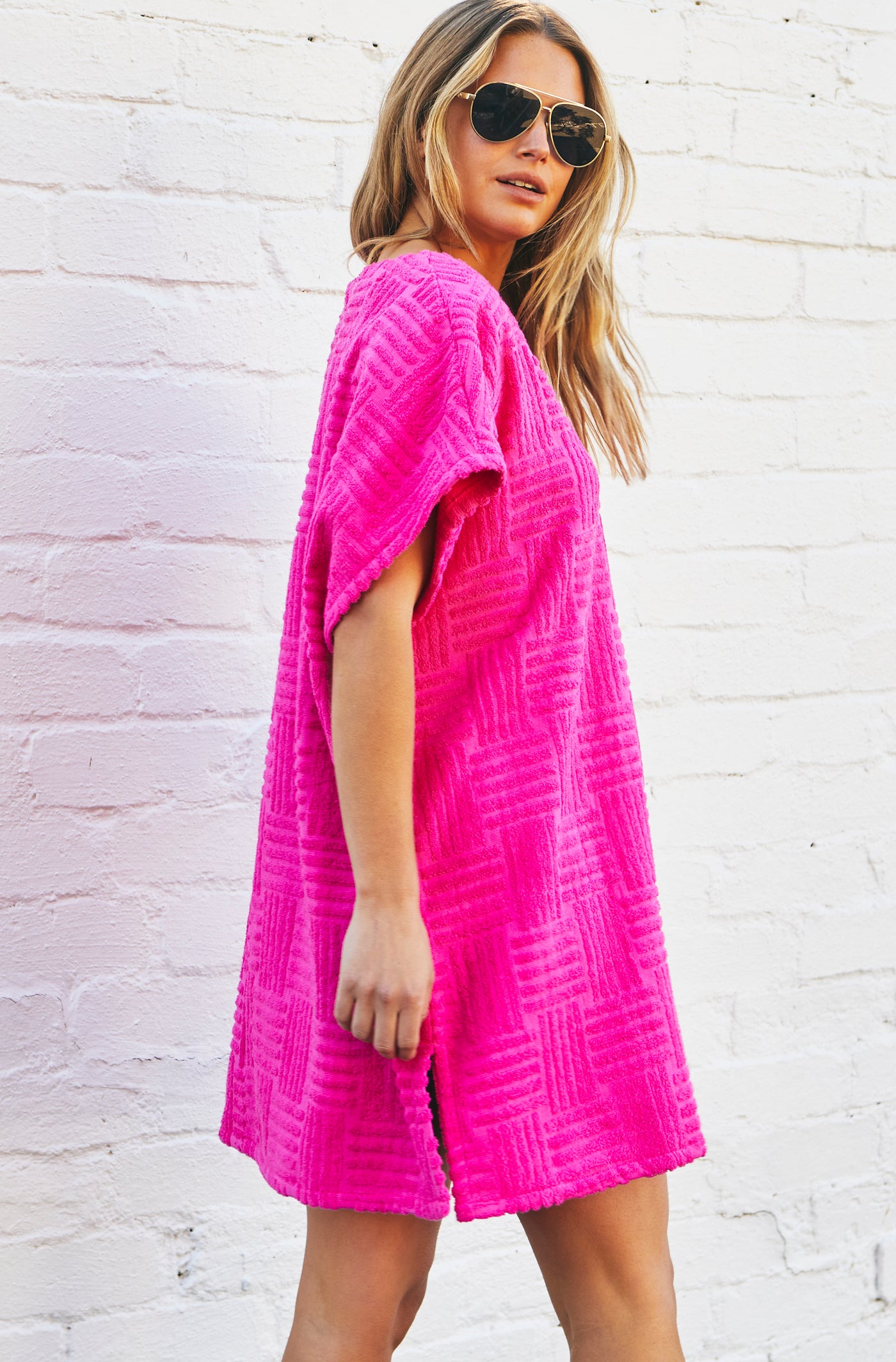 SALT & SUNSHINE TOWELLING COVER-UP - HOT PINK