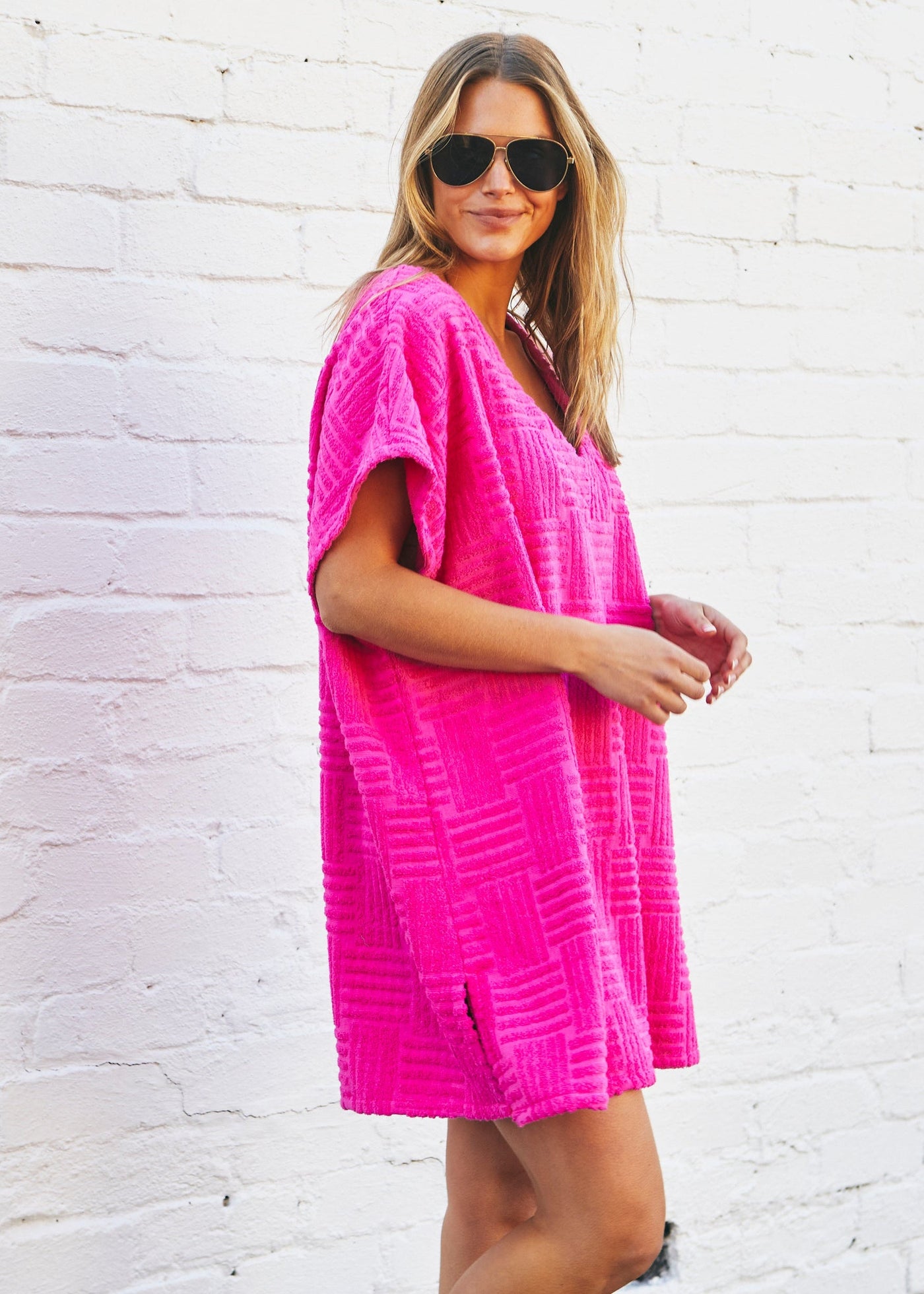 SALT & SUNSHINE TOWELLING COVER-UP - HOT PINK