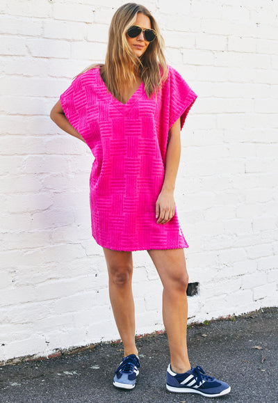 SALT & SUNSHINE TOWELLING COVER-UP - HOT PINK