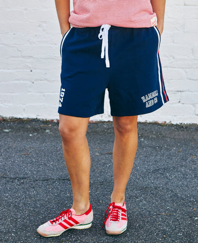 Hammill & Co Navy relaxed, comfy fleece short with elastic waist and white draw cord. Our new fit is the perfect length for a casual look sitting just above the knee.