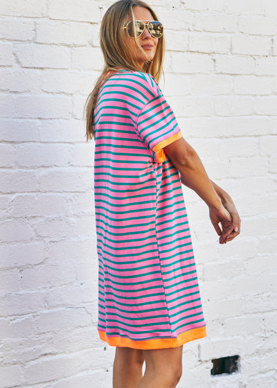 STRIPE  BEACH DRESS - PINK/ORANGE