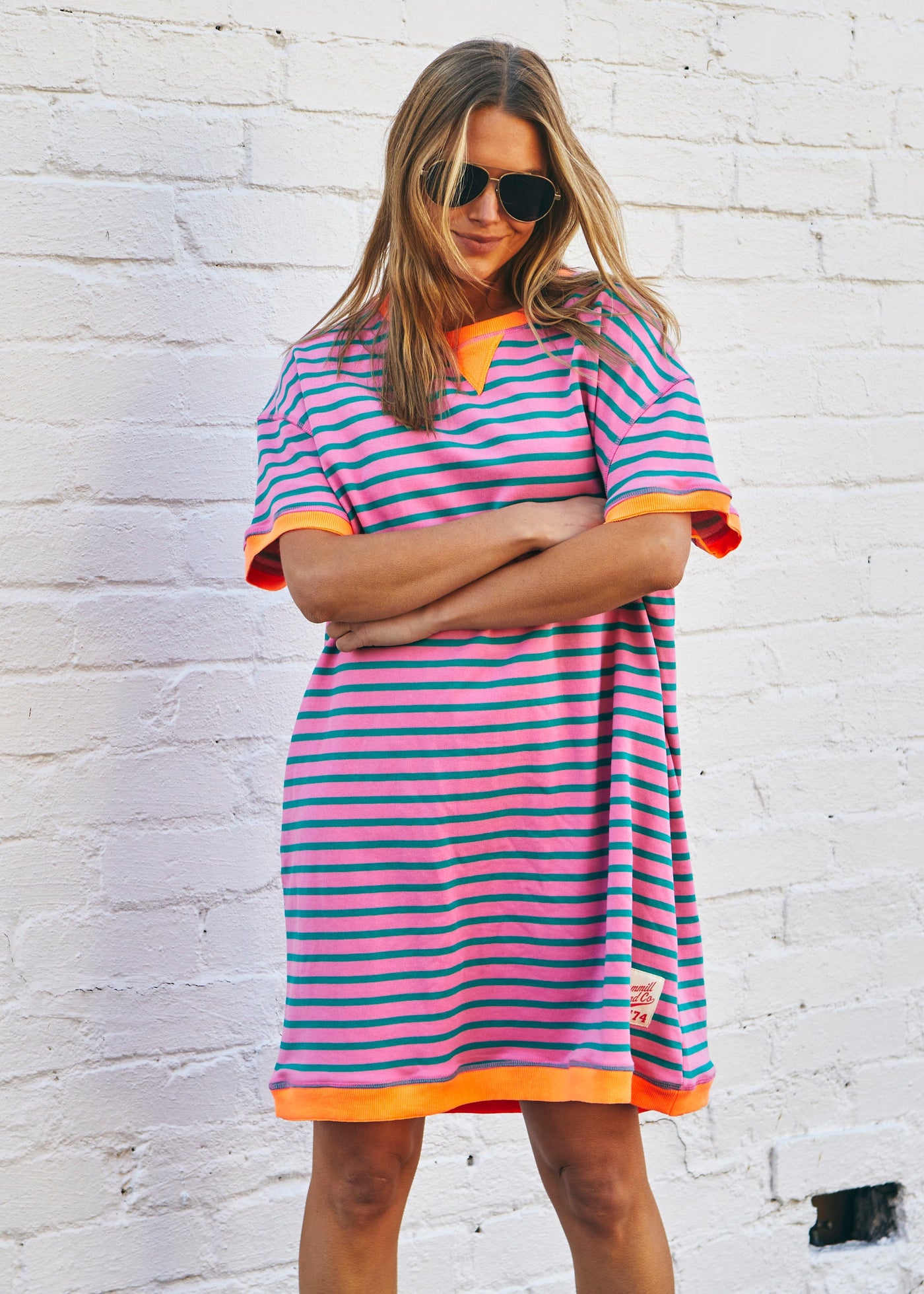 STRIPE  BEACH DRESS - PINK/ORANGE