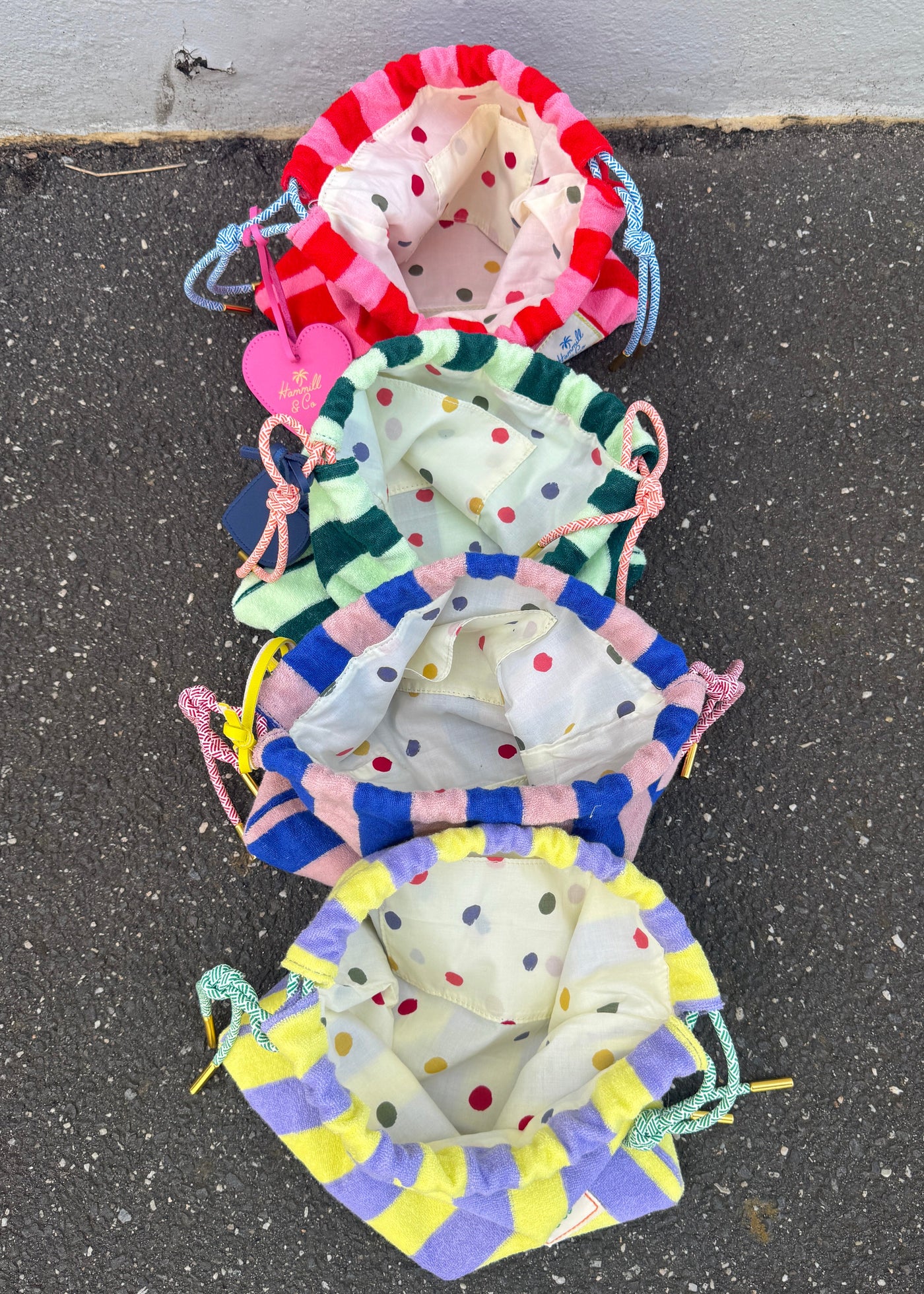 Hammill & Co adorable drawcord bag is bursting with colour and summer personality. 