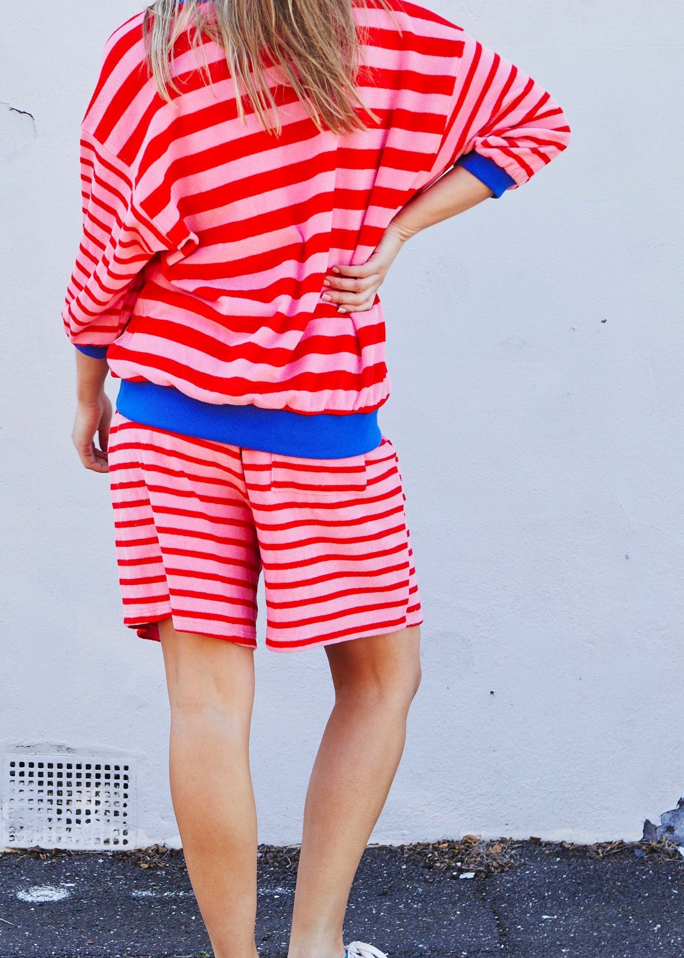 Hammill & Co relaxed terry towelling stripe shorts bring effortless summer energy with their playful soft pink and red stripes!