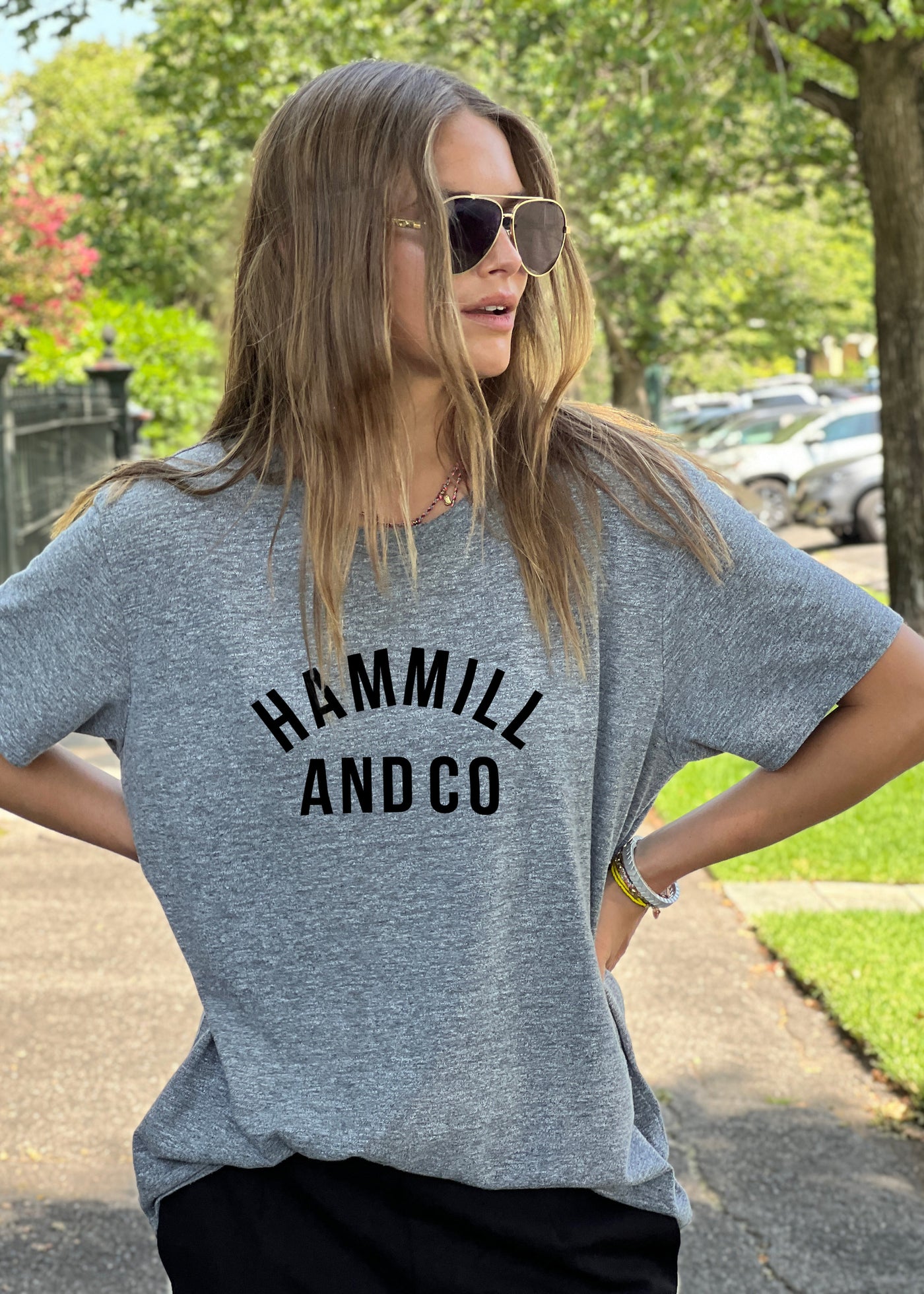 Hammill and Co Varsity logo tee in our standard fit. Grey marle body colour with a black Hammill and Co print on the front.